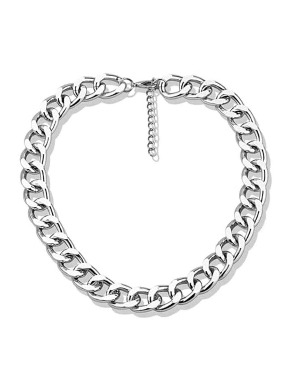 Chunky Silver Tone Layered Necklace 80s 90s Punk Cuban Link Choker Women